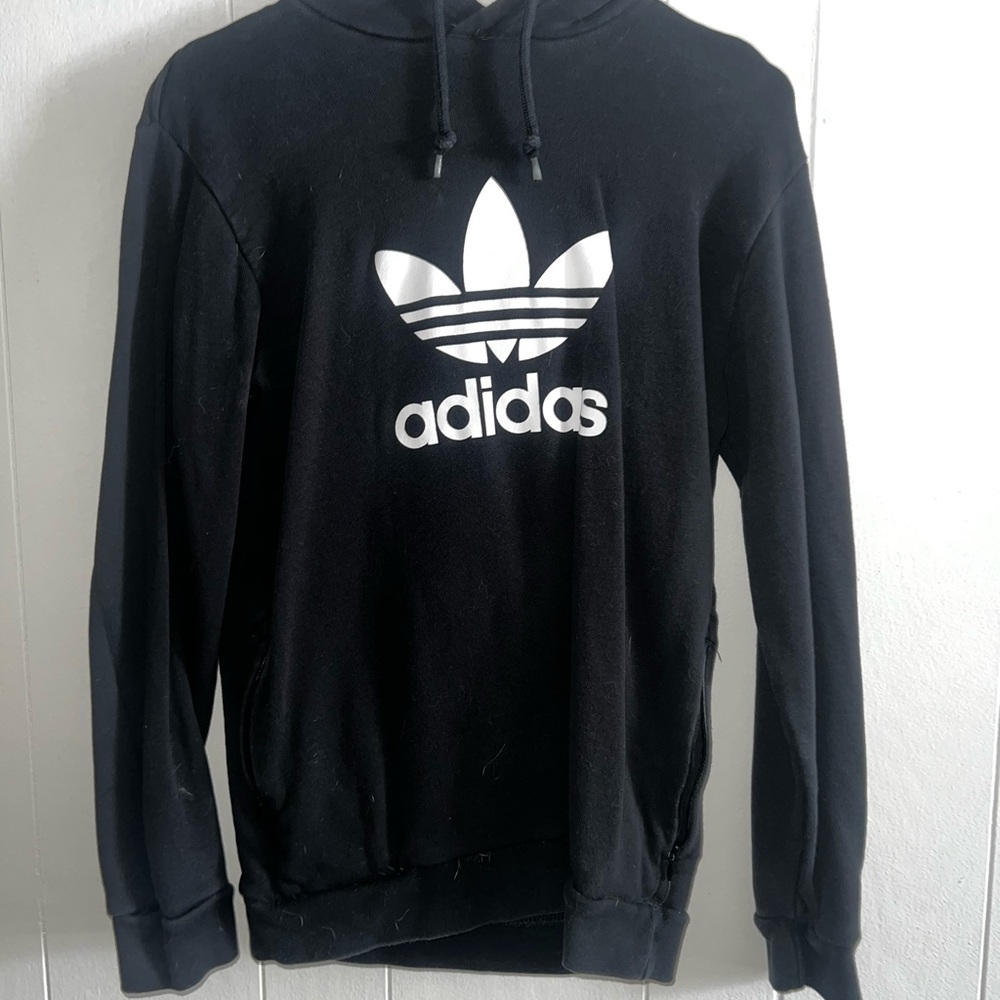 Adidas Black and White Trefoil Hoodie Sweatshirt